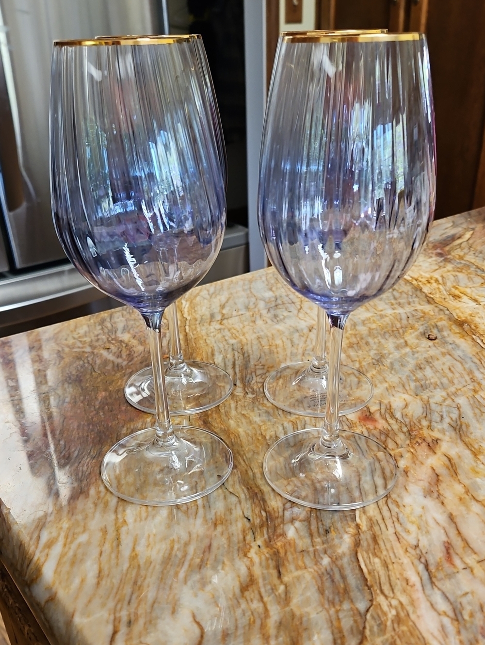 Anthropologie Waterfall wine glasses w/ a distinct vertical ribbed texture  NEW